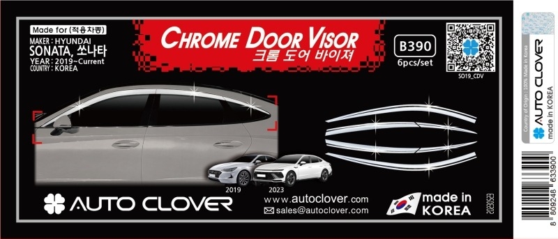 Auto Clover / Oakesford Sonata 9–11 generációs esővédők, elektroplattált bevonatú, ABS, ragasztóval történő telepítés, 6 darabos készlet