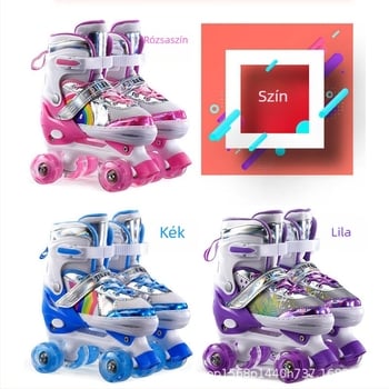 Gyerekeknek szánt korcsolyák két soros kerekekkel, állítható, PU+Mesh felsőrész, TPR talp, PU kerekek