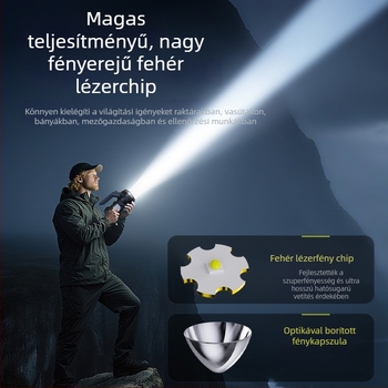 LED kézi hajtású zseblámpa, 15W, 2400mAh, hatótávolság 200-500 m
