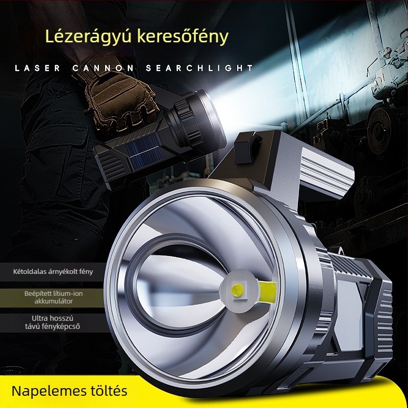LED kézi hajtású zseblámpa, 15W, 2400mAh, hatótávolság 200-500 m