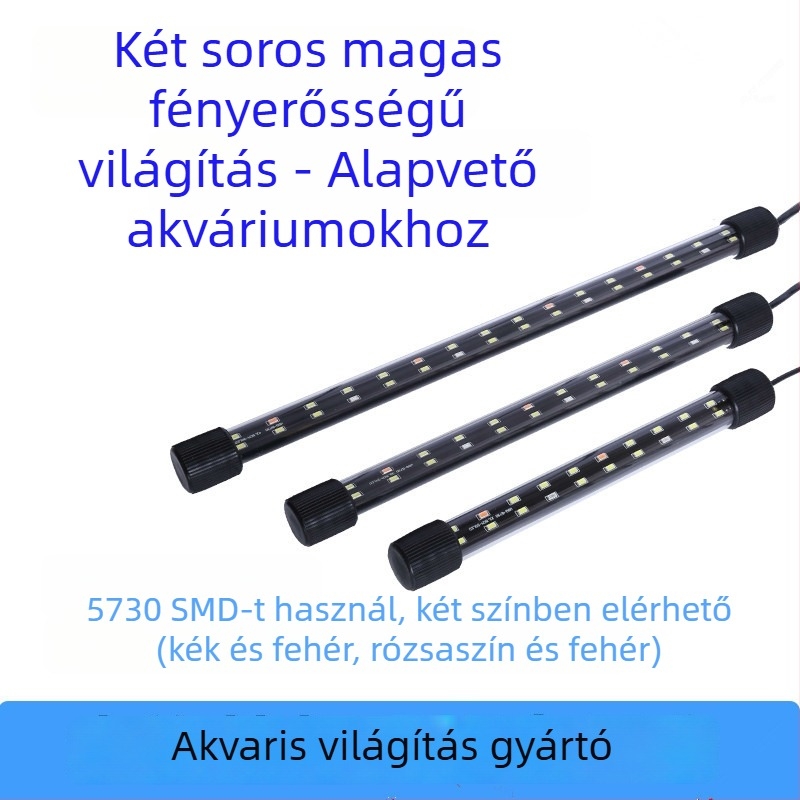 Kis akváriumokhoz készült LED akváriumi világítás, T8 kétsoros víz alatti lámpa, 3W üveg egység, a Waugh Fish gyártó, Hebei eredetű
