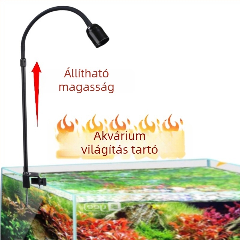 Akváriumi lámpa tartó – állítható magasság, E27 csavaros szerelvény, alumínium- és vas kivitel, függő világítás vízi növényekhez