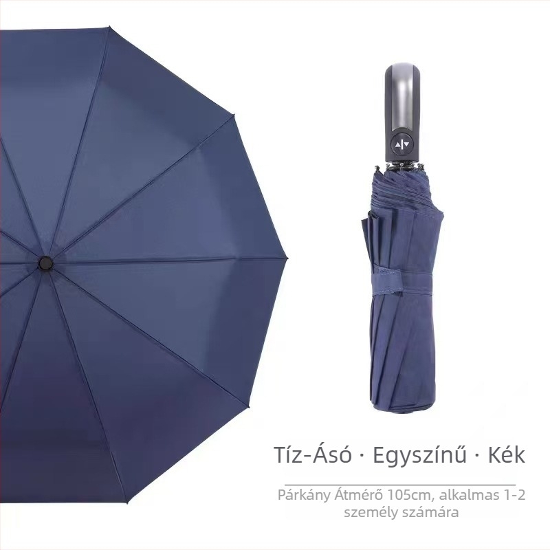 Reklám esernyő, 10 bordával, automatikus nyitás-zárás, napsütésre és esőre egyaránt, logó testreszabás, vinyl 190T anyag, acél váz