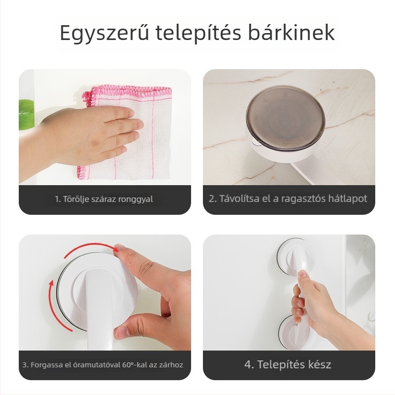 Üveg tolóajtó fogantyú — fúrás nélkül, erős szívóerő; ABS anyag, korrózióálló felület; ajtókhoz és ablakokhoz