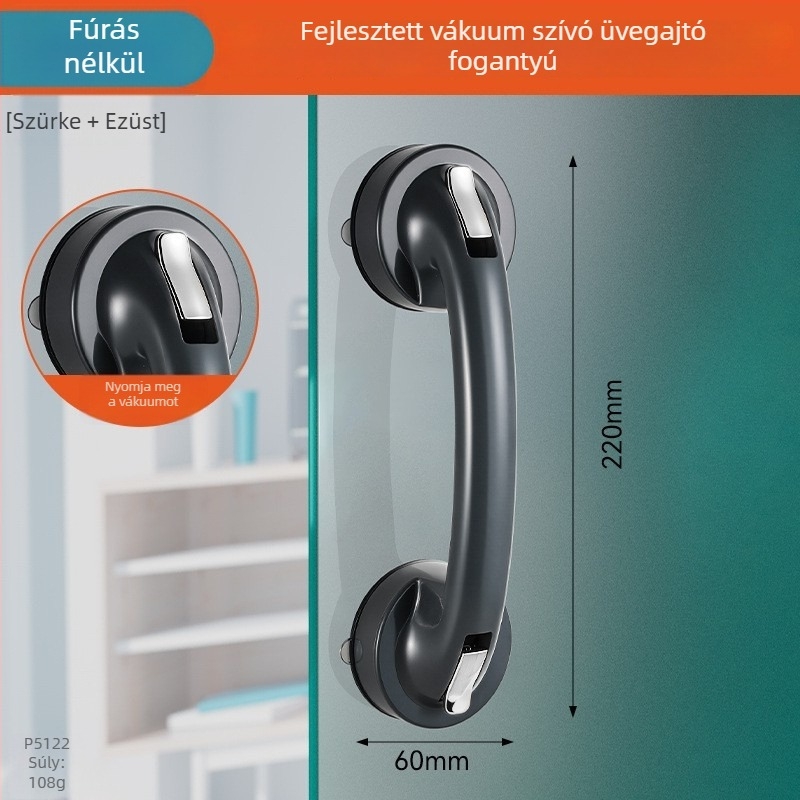 Üveg tolóajtó fogantyú — fúrás nélkül, erős szívóerő; ABS anyag, korrózióálló felület; ajtókhoz és ablakokhoz