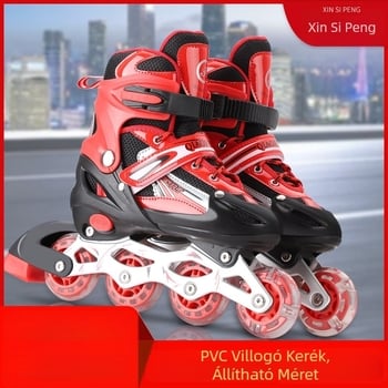 Hálós felsőrészű görkorcsolya, egysoros kerekek, PVC kerékkel, műanyag talp