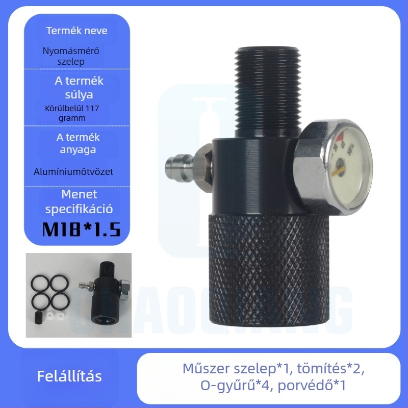 Merülő oxigén palack nyomásmérő adapter szelep, M18×1,5 menet, fénylő kijelző, 40 MPa