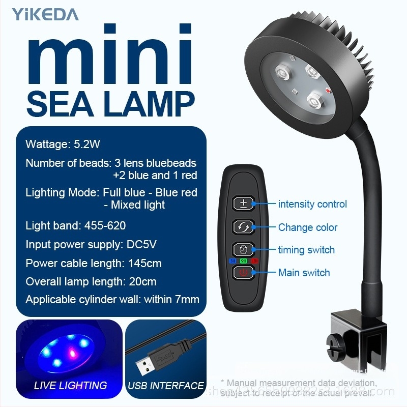 Akvárium clip LED világítás, USB táplálású, alumínium ötvözet, mini energiahatékony fény a vízi növényekhez