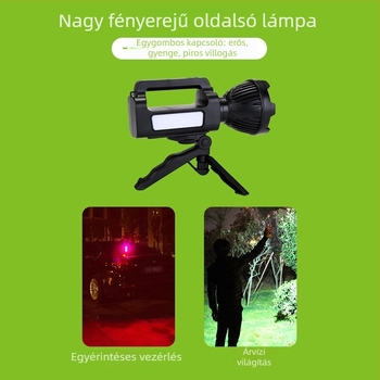 Külső LED keresőfény, többfunkciós zseblámpa, hosszú hatótáv, vízálló, újratölthető.