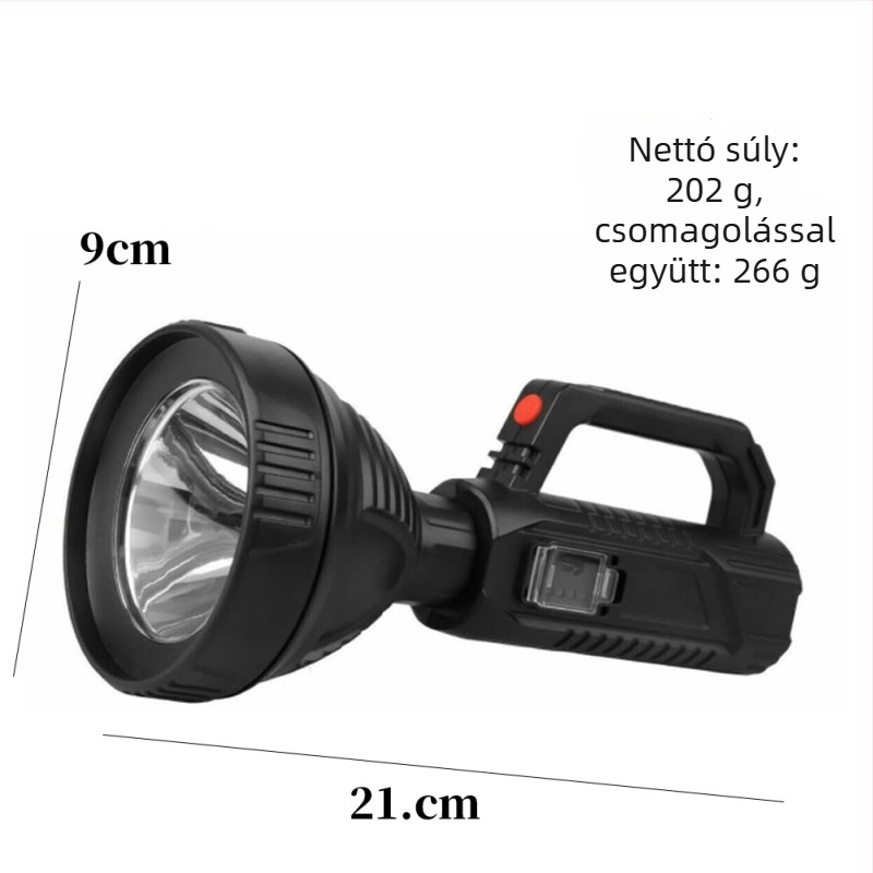 P70 LED zseblámpa, újratölthető, 10W, 1200mAh, 200–500 m hatótáv