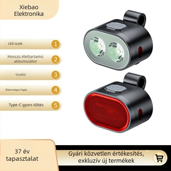 Kerékpár első lámpa – 5W lézer, 200–500 m hatótávolság, 5000 mAh akkumulátor, 360°-os forgás