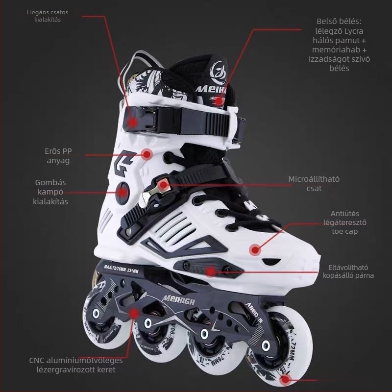 Inline korcsolya – felső PU+ háló; egysoros kerék; TPU kerékanyag; Márka Mego