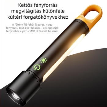 Alumínium LED zseblámpa, ultra fényes, hosszú üzemidejű kültéri vészvilágítás optikai zoommal és kézi töltővel
