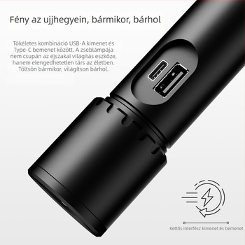 Alumínium LED zseblámpa, ultra fényes, hosszú üzemidejű kültéri vészvilágítás optikai zoommal és kézi töltővel