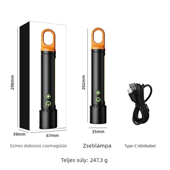 Alumínium LED zseblámpa, ultra fényes, hosszú üzemidejű kültéri vészvilágítás optikai zoommal és kézi töltővel