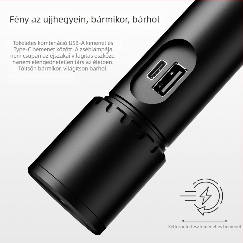 Alumínium LED zseblámpa, ultra fényes, hosszú üzemidejű kültéri vészvilágítás optikai zoommal és kézi töltővel