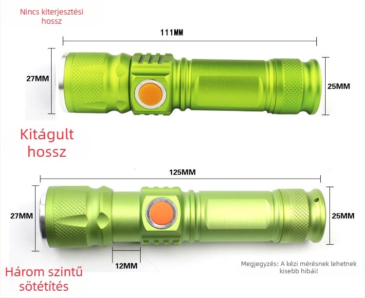 LED zseblámpa (10W, újratölthető, alumínium ötvözet test, 18650 Li-ion akkumulátor, fénysugár 100–200 m)