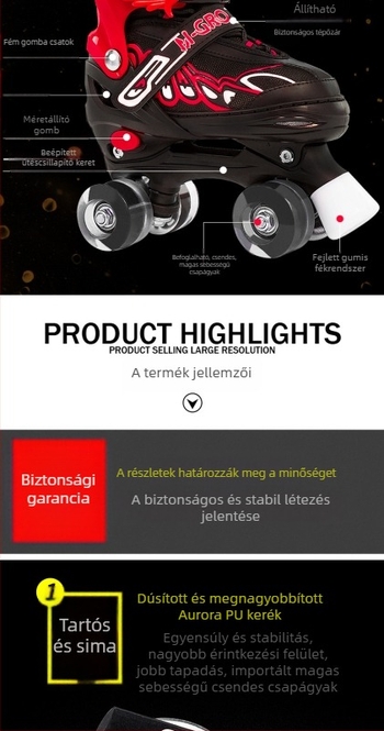 Chaokang görkorcsolya gyerekeknek — felső PVC+háló, PU kerekek, dupla soros, PP talp, univerzális illeszkedés