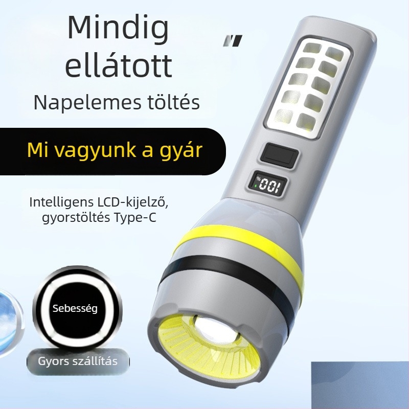 Kemping LED hordozható lámpa — hosszú hatótáv, újratölthető, vészvilágítás önvédelmi célokra, kézi hajtású, 30W, 1200 mAh