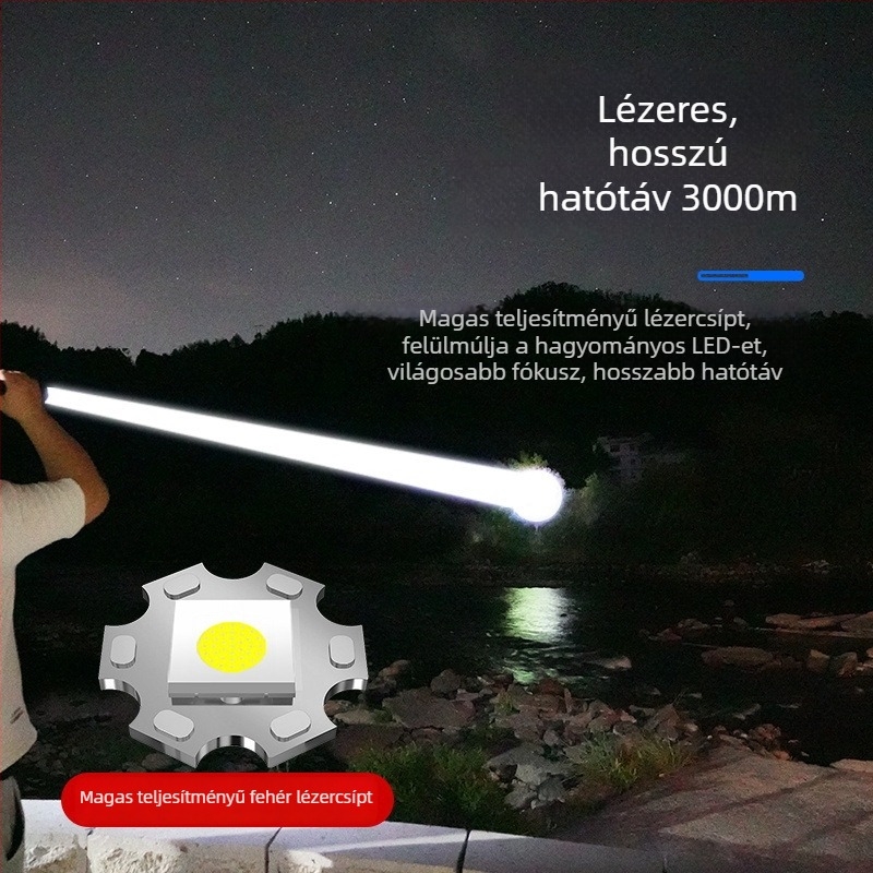 Kemping LED hordozható lámpa — hosszú hatótáv, újratölthető, vészvilágítás önvédelmi célokra, kézi hajtású, 30W, 1200 mAh