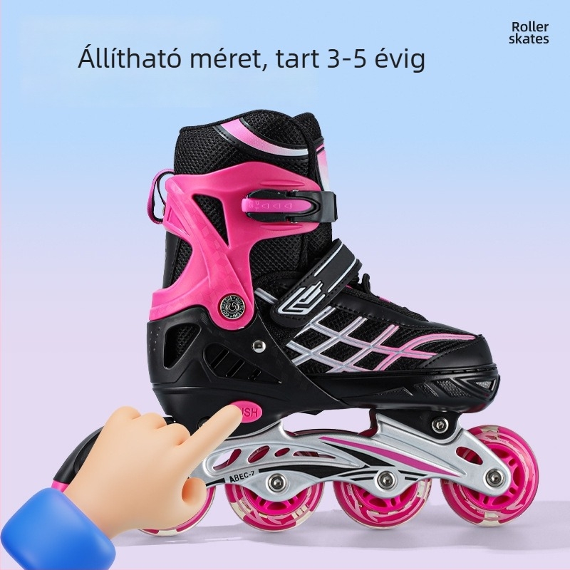 Általános használatú inline korcsolyák, PU+ hálós felső rész, PU gumis kerekek, egy soros keréktípus