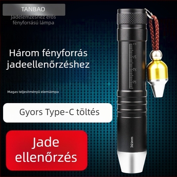 LED zseblámpa nefrit azonosítására Type-C töltéssel, alumíniumötvözet test, 1800 akkumulátor, hatótáv legfeljebb 50 m