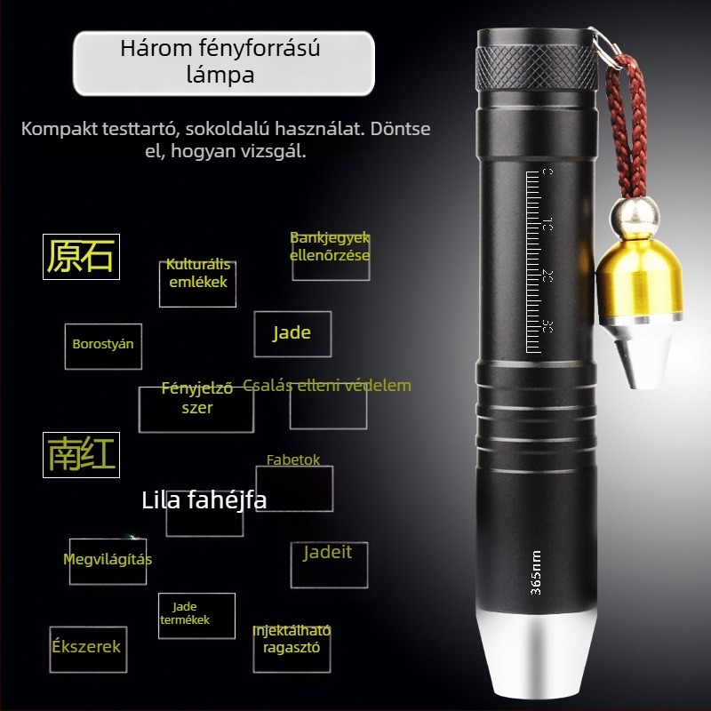 LED zseblámpa nefrit azonosítására Type-C töltéssel, alumíniumötvözet test, 1800 akkumulátor, hatótáv legfeljebb 50 m