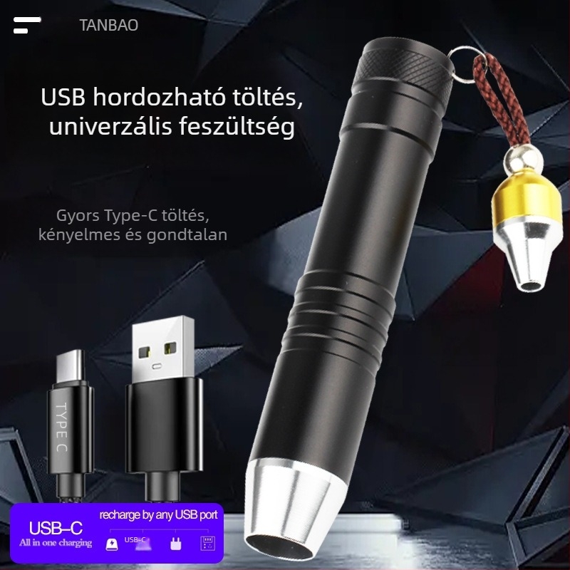 LED zseblámpa nefrit azonosítására Type-C töltéssel, alumíniumötvözet test, 1800 akkumulátor, hatótáv legfeljebb 50 m