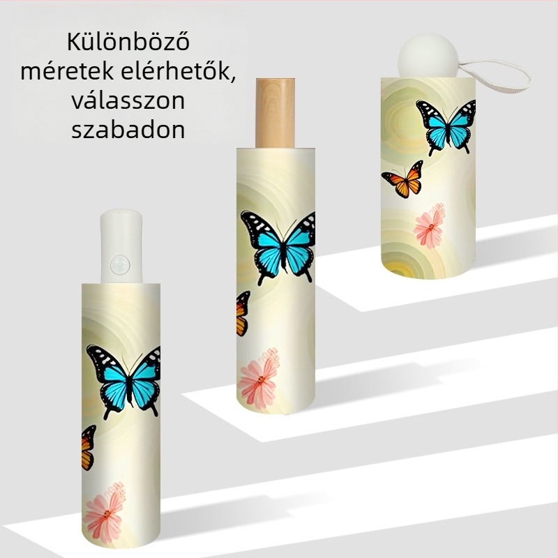 Összecsukható utazó esernyő 8 bordával, manuális nyitás, 190T poliészter szövet, gumírozott markolat, UPF 50+