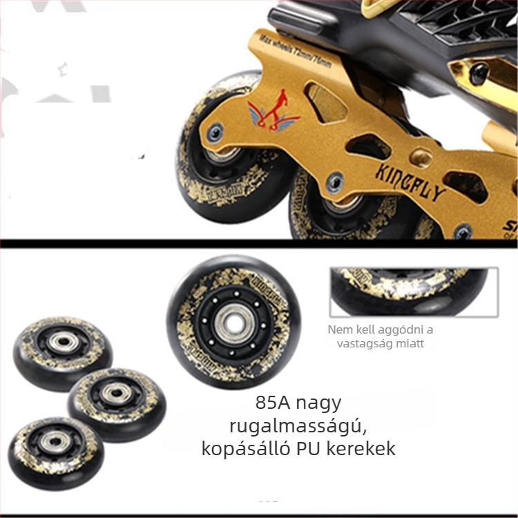PU görkorcsolya kerekek, 64/68/70/72/76/80 mm, magas rugalmasságú, sík felületű virágmintás kerekek