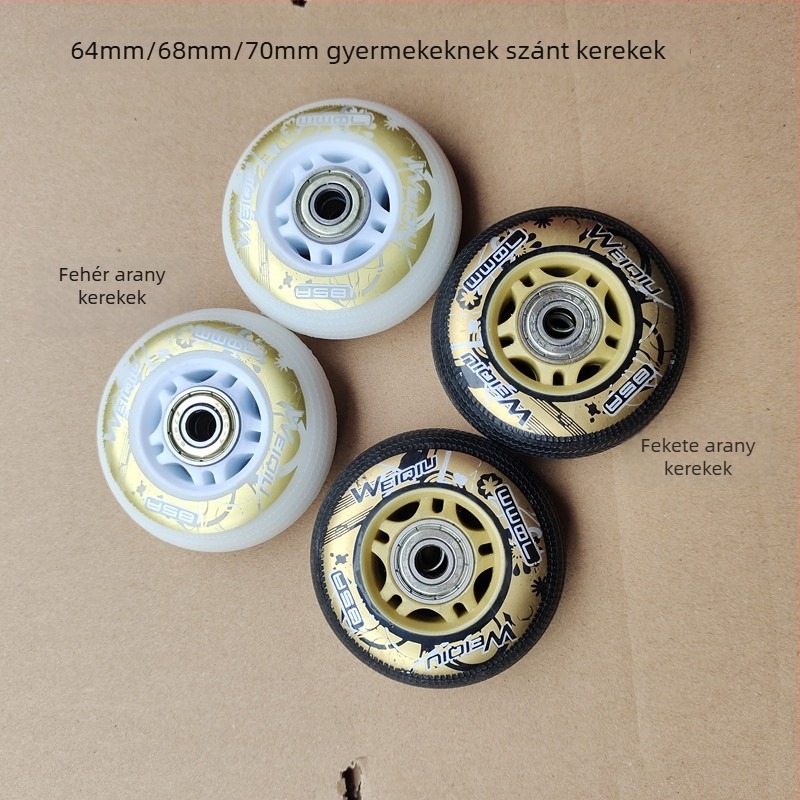 PU görkorcsolya kerekek, 64/68/70/72/76/80 mm, magas rugalmasságú, sík felületű virágmintás kerekek