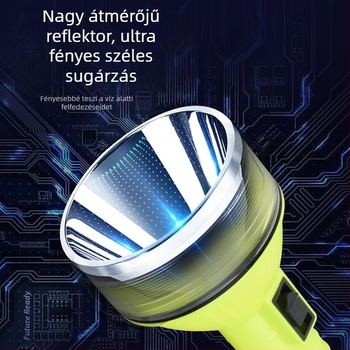 Merüléshez tervezett LED zseblámpa — 10W, 1200 mAh, 500 m-ig terjedő fény, 240–350 lm, újratölthető