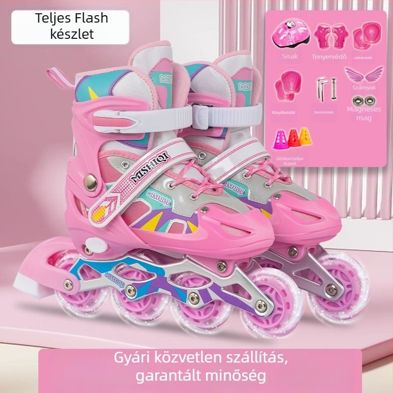 Gyerek görkorcsolya - állítható, PU + hálós felsőrész, PVC kerekek, egy soros, Michiki