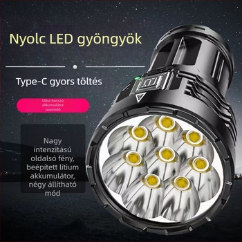 LED kültéri zseblámpa, USB-töltésű, 5W, 200–500 m hatótáv, többfunkciós
