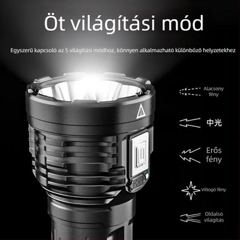 LED kültéri zseblámpa, USB-töltésű, 5W, 200–500 m hatótáv, többfunkciós