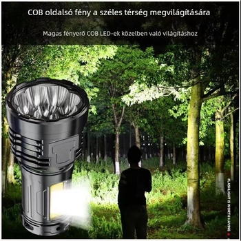 LED kültéri zseblámpa, USB-töltésű, 5W, 200–500 m hatótáv, többfunkciós