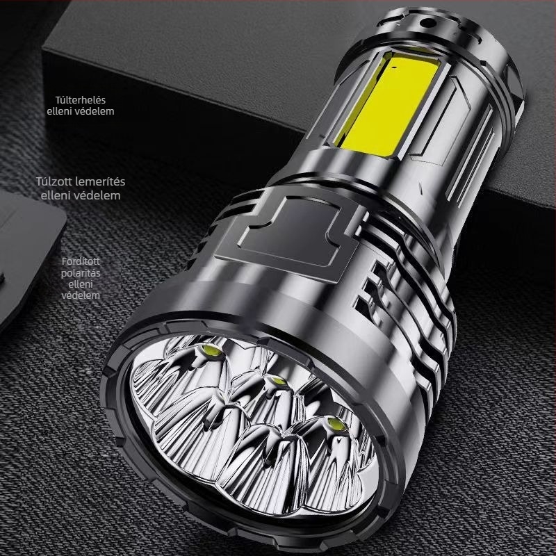 LED kültéri zseblámpa, USB-töltésű, 5W, 200–500 m hatótáv, többfunkciós