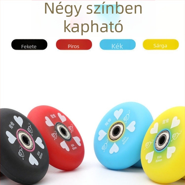 PU-gumi görkorcsolya kerekek, csendesek, kopásállóak, magas rugalmasságúak, fékkerék