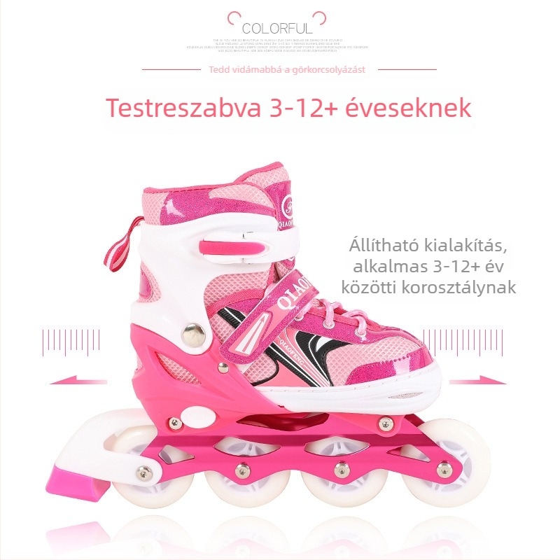 Görkorcsolya készlet – egysoros kerekek, villogó PU kerekek, PU felső rész, TPR talp, uniszex