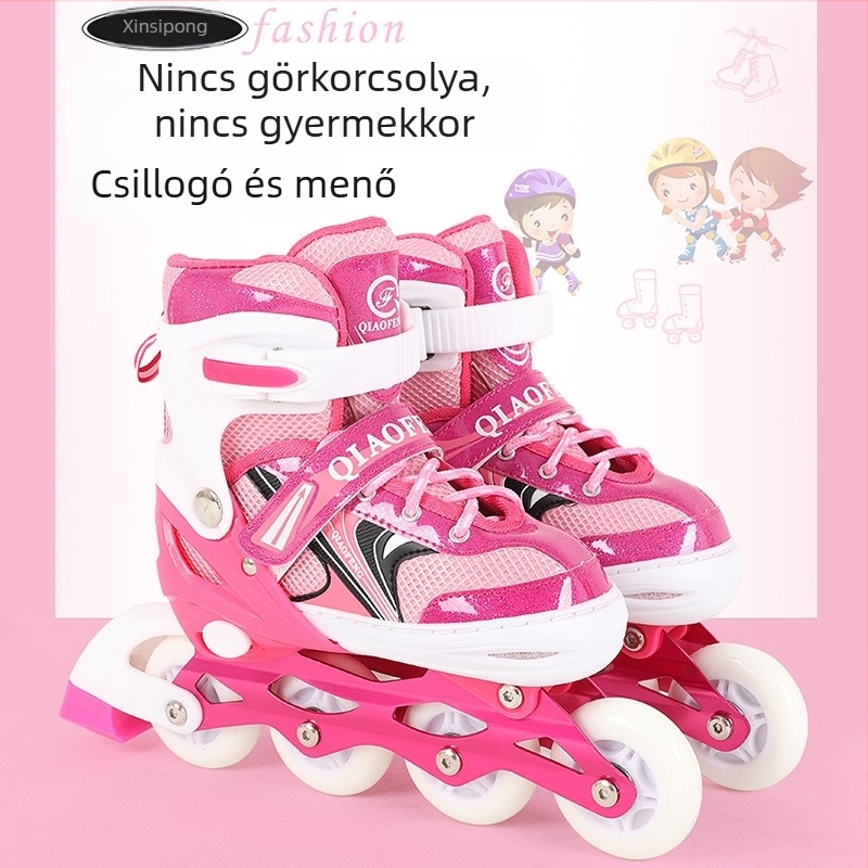 Görkorcsolya készlet – egysoros kerekek, villogó PU kerekek, PU felső rész, TPR talp, uniszex