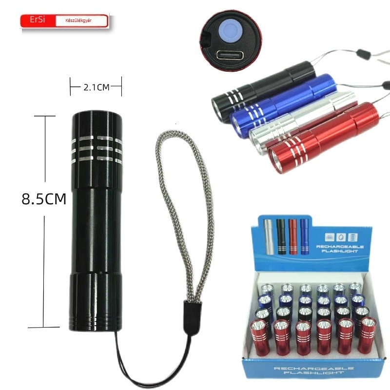 LED zseblámpa USB-töltéssel, alumínium ötvözet test, beépített akkumulátor, hatótávolság 100–200 m