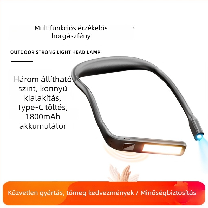 Horgász fejlámpa LED-del, beépített 1800 mAh akkumulátor, ABS ház, fénykör akár 50 m