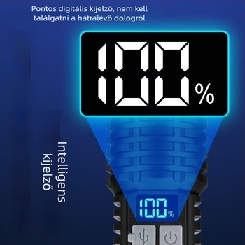 Új tölthető LED zseblámpa digitális kijelzővel, kézi hajtású, 8W, 1500mAh, hatótávolság 100–200 m, több üzemmód