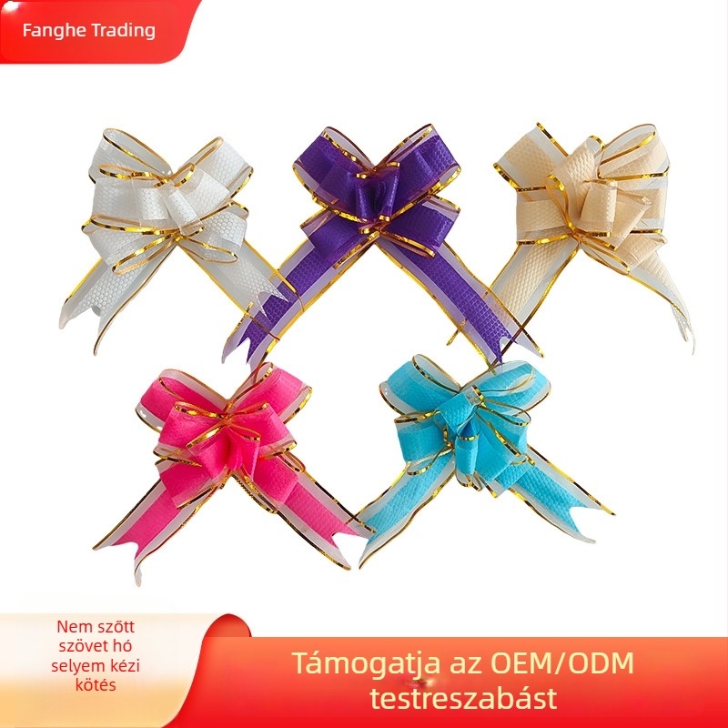 Nagy méretű nem szőtt anyagból készült masni kristályos díszítéssel és kézzel kötött virággal esküvői autó dekorációjához és karácsonyi ajándékcsomagoláshoz