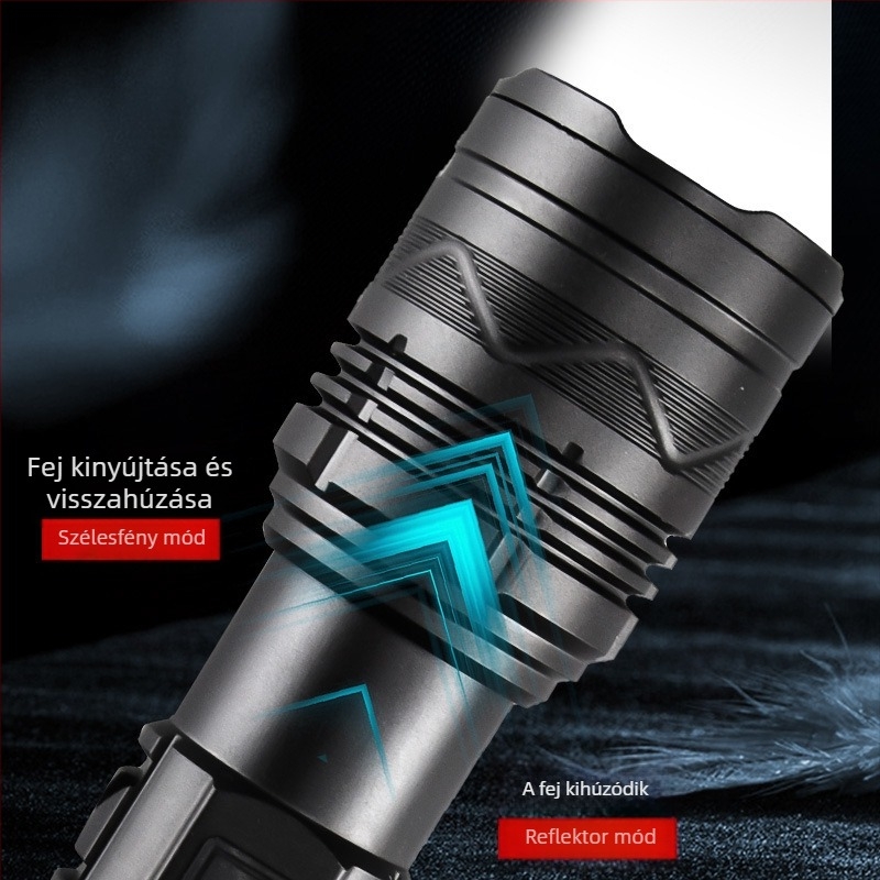 USB-töltésű kézi LED zseblámpa, alumíniumötvözet, 5500 mAh, 100–240 lm, vízálló, hatótávolság 100–200 m