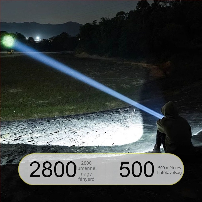 Kemping LED zseblámpa újratölthető, ultra‑fényes, hosszú hatótávolságú, hordozható, alumíniumötvözet test, vízálló