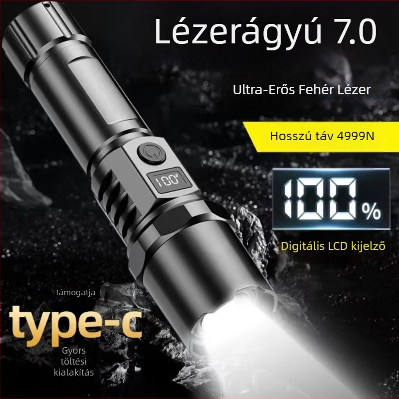 LED elemlámpa USB-töltéssel, 15W, 1200mAh, kézi töltés, multifunkcionális kempingezéshez és járőrhöz
