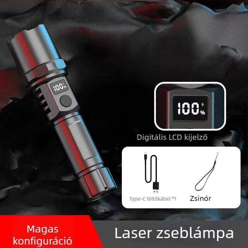 LED elemlámpa USB-töltéssel, 15W, 1200mAh, kézi töltés, multifunkcionális kempingezéshez és járőrhöz