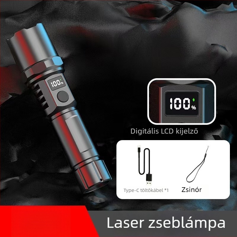 LED elemlámpa USB-töltéssel, 15W, 1200mAh, kézi töltés, multifunkcionális kempingezéshez és járőrhöz
