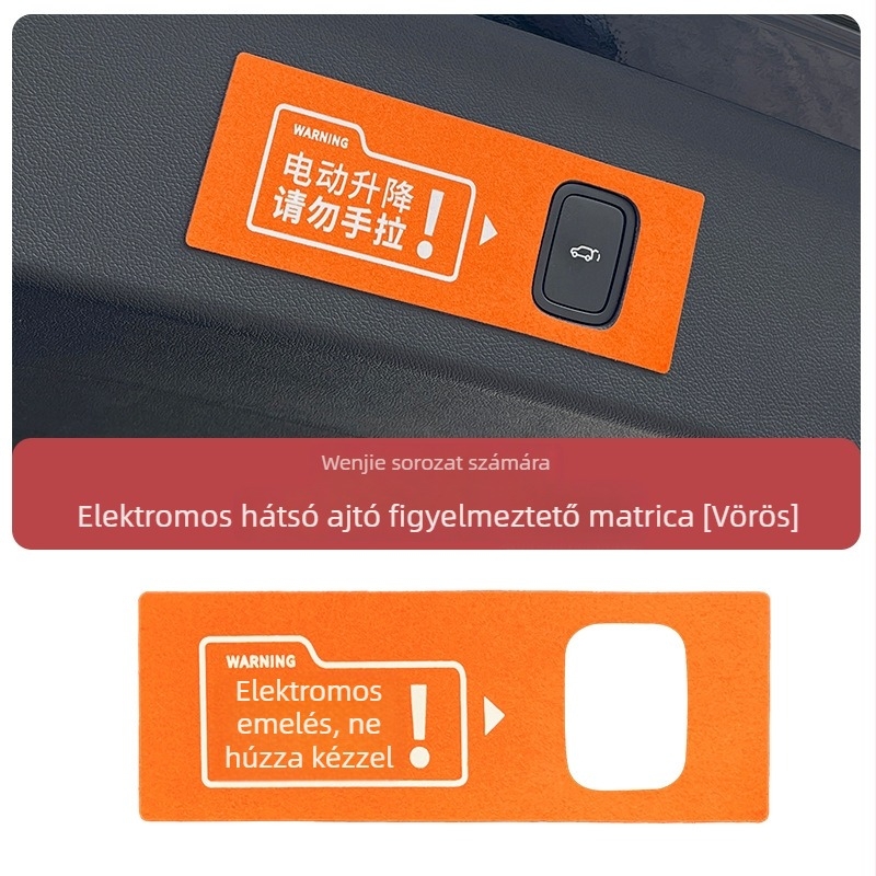 Wenjie M7/M8/M9-hez készült speciális autó matricák figyelmeztető jellel, velúr anyag, ragasztóval történő felszerelés.